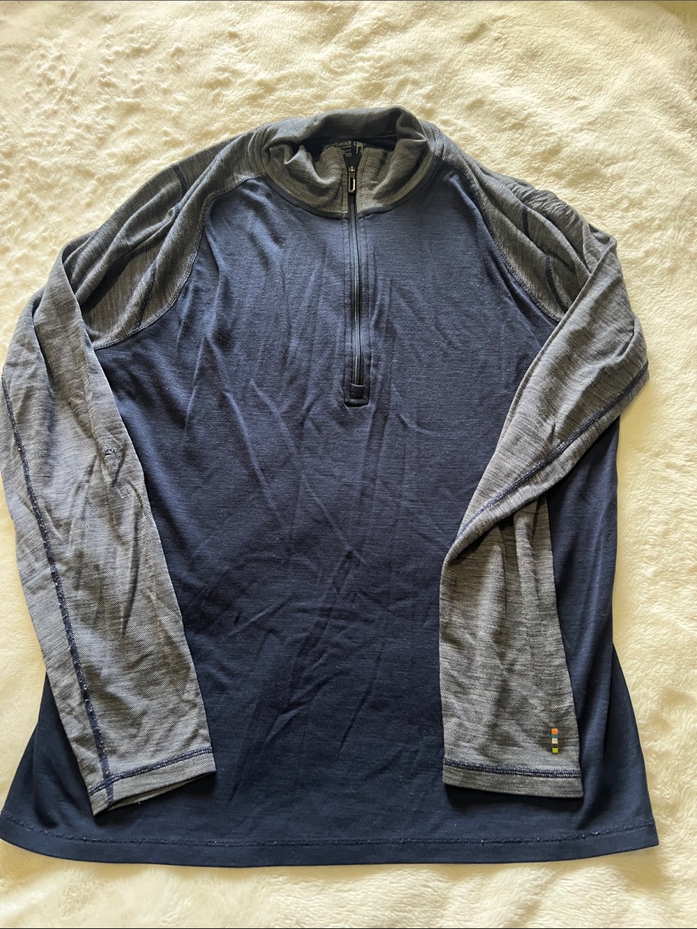 Men's Smartwool Two-Tone Navy and Gray Quarter-Zip Pullover